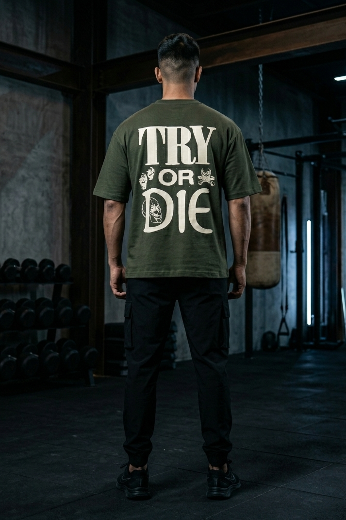 Try Or Die Skull Oversized Printed T-Shirt