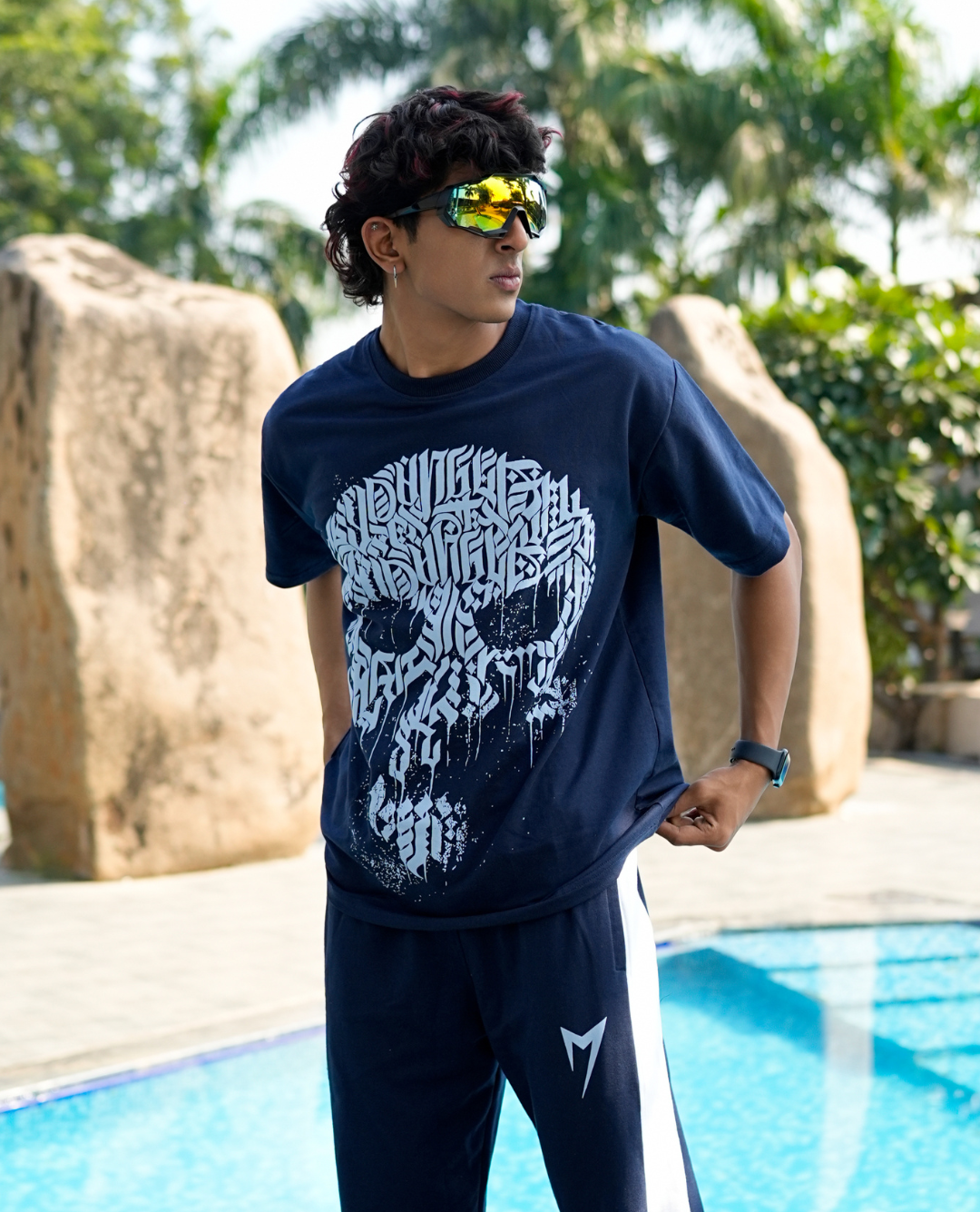 Bold Skull Tees- Navy