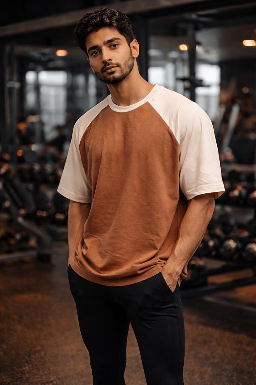 Choclate Brown and Off White -Male Combination Oversized T-Shirts