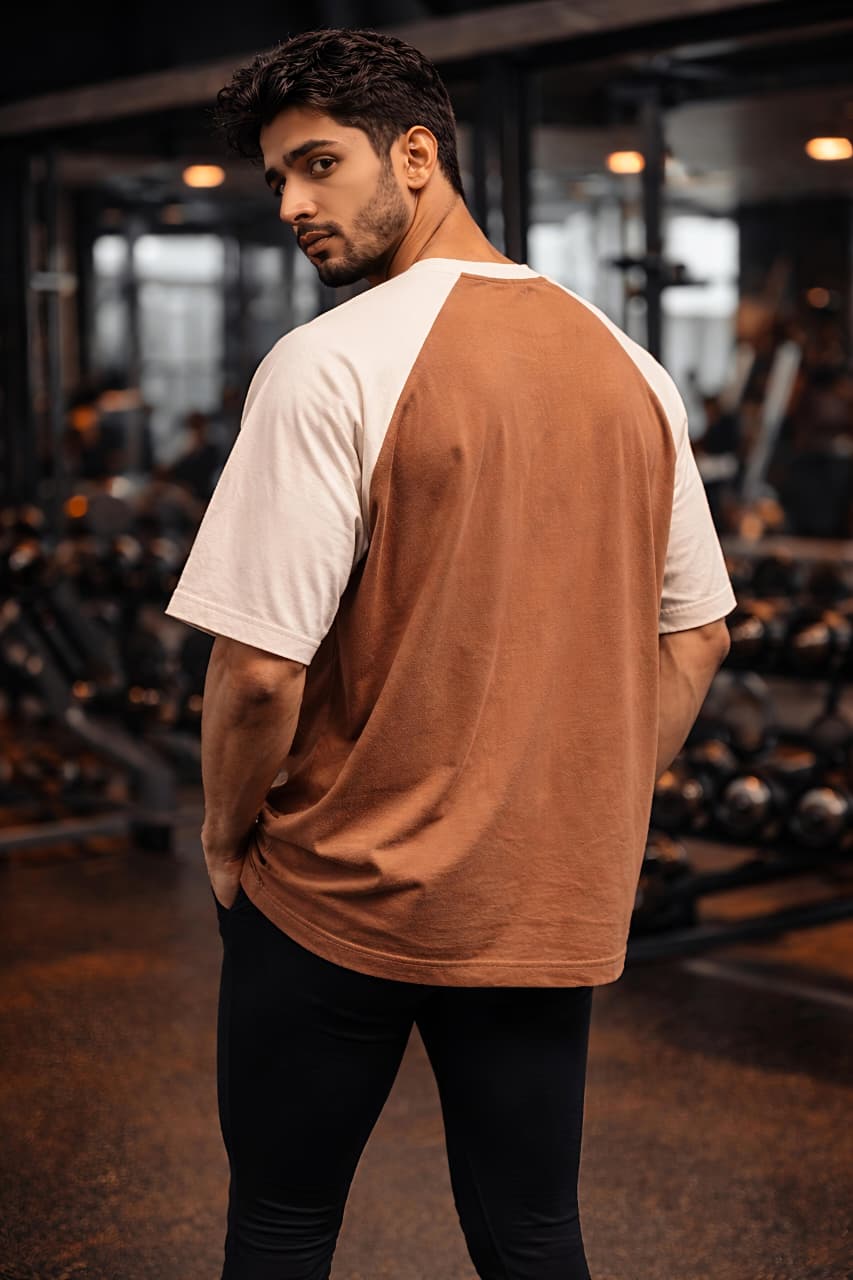 Choclate Brown and Off White -Male Combination Oversized T-Shirts