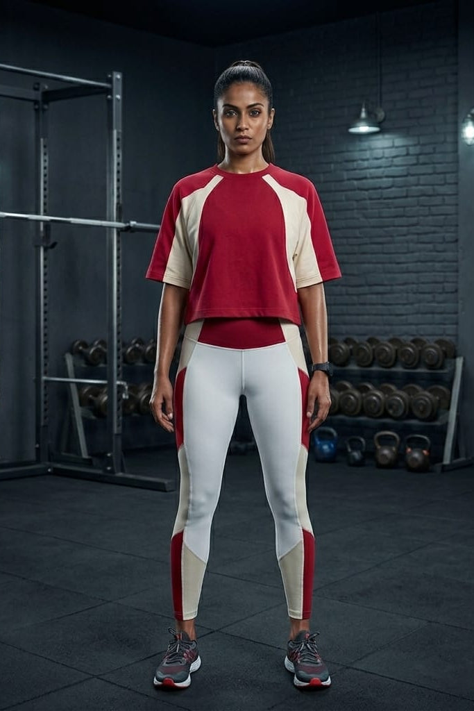 Women’s Combination Crop Top – Mehroon and Cream