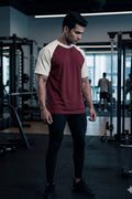 Male Combination Oversized T-Shirts – Maroon & Cream