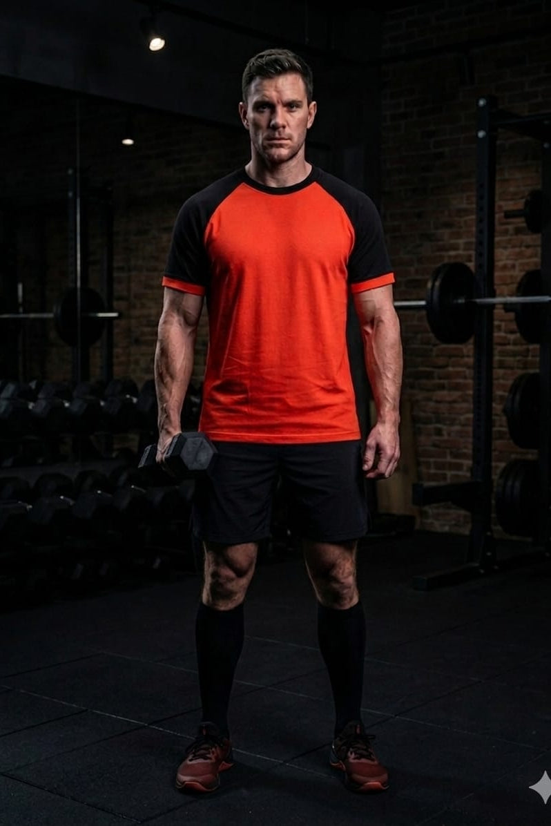 Male Combination Oversized T-Shirts – Orange and Black