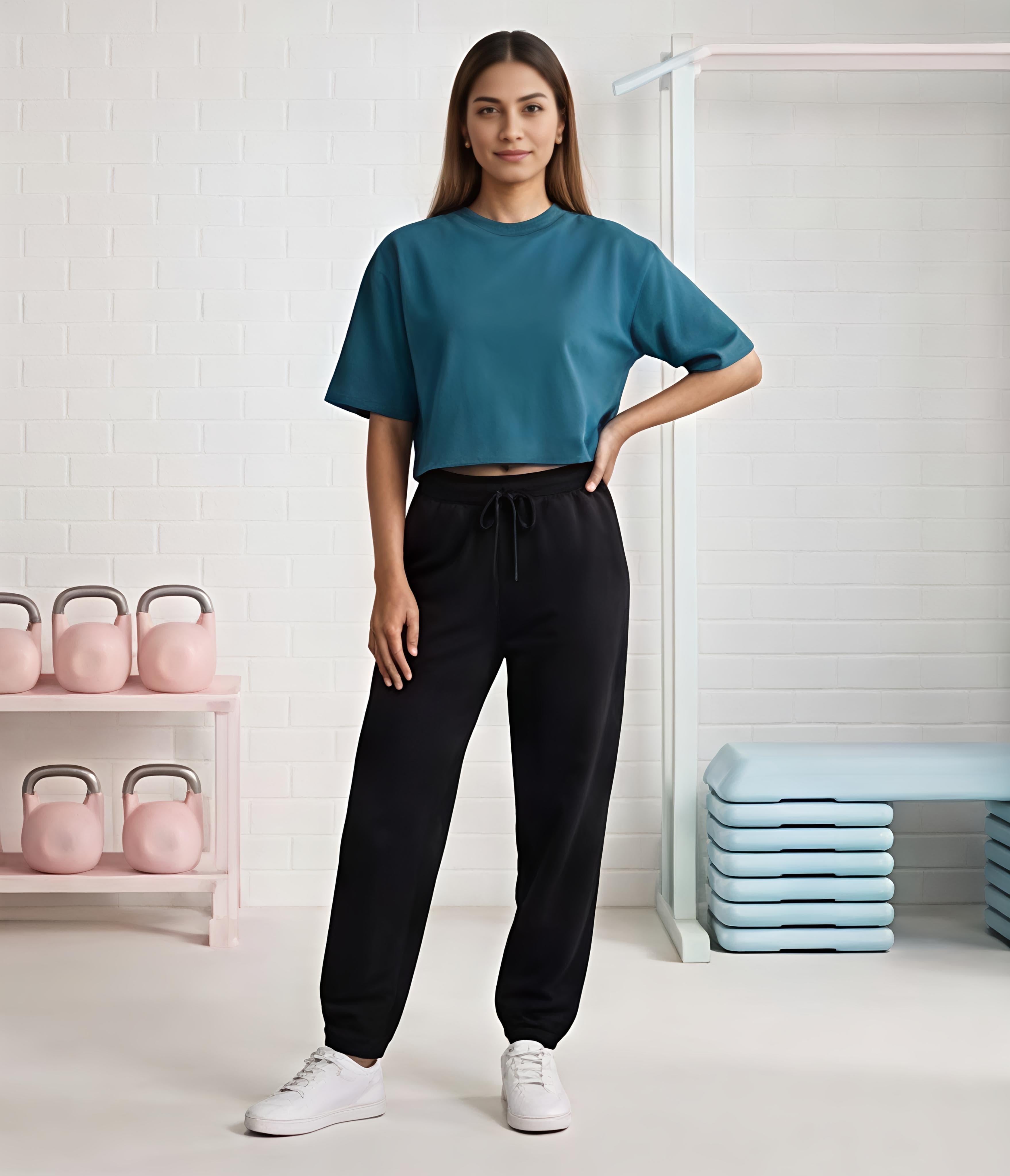 Women’s Combination Crop Top – Petrol Blue