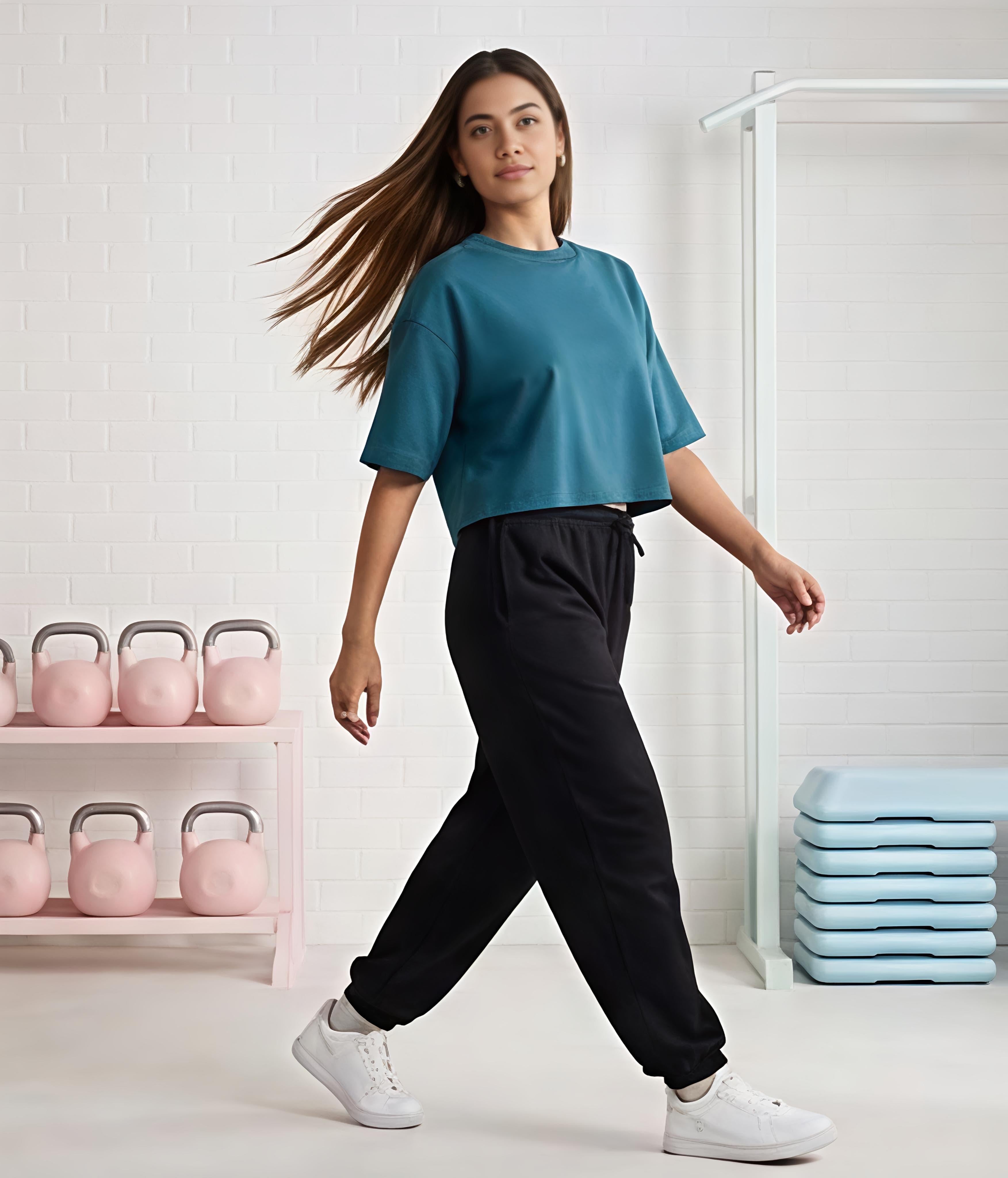 Women’s Combination Crop Top – Petrol Blue