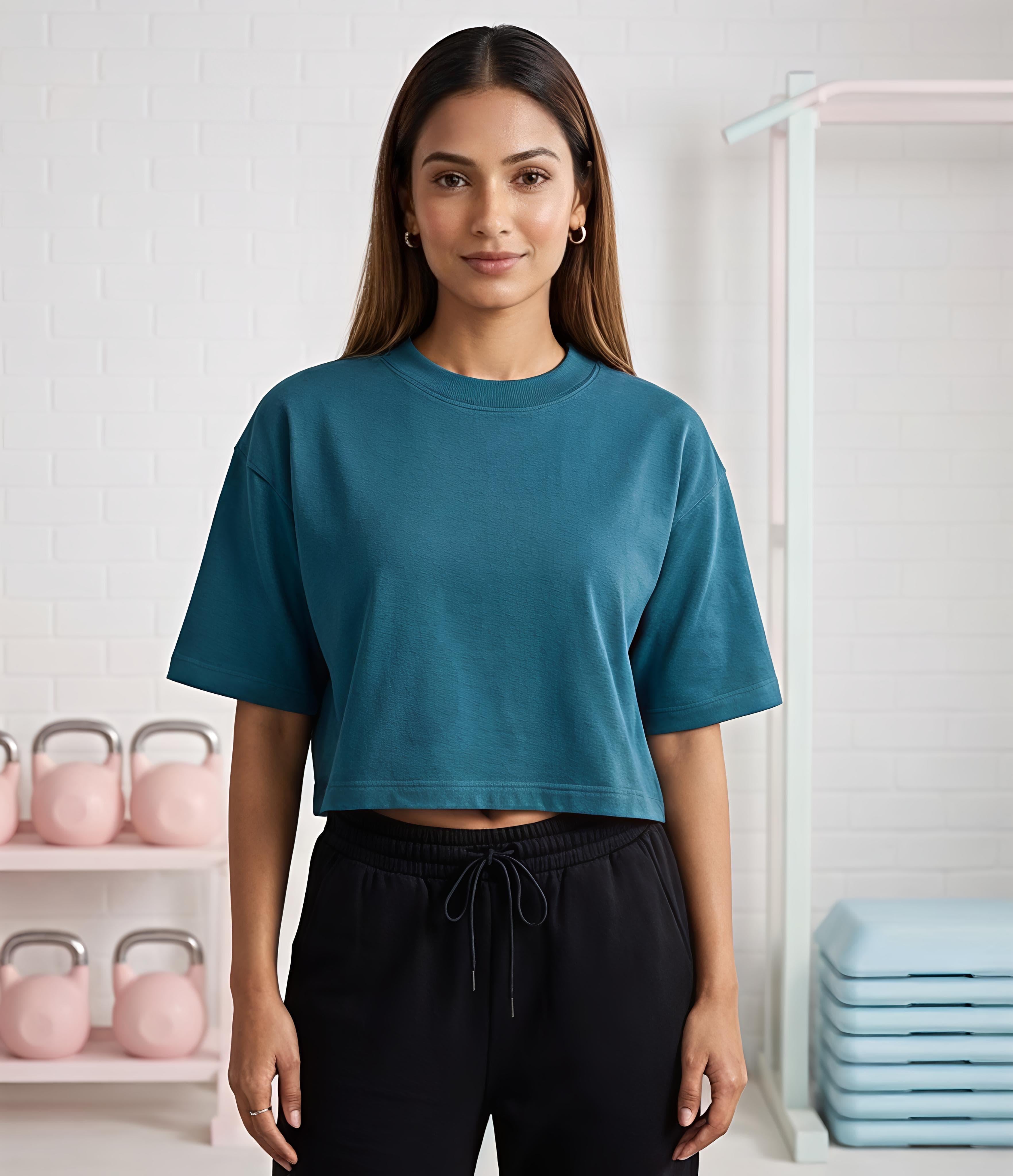 Women’s Combination Crop Top – Petrol Blue