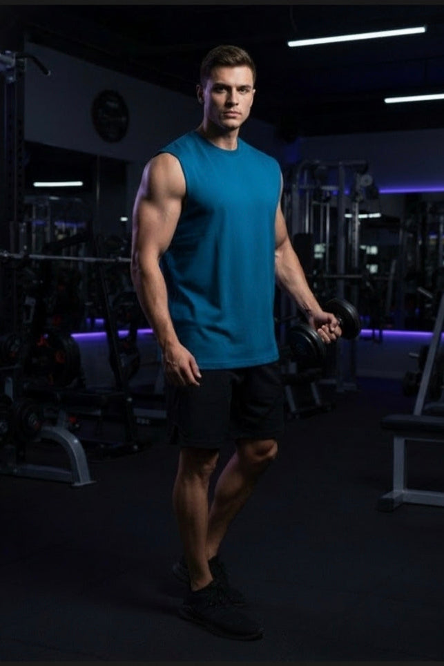 Men’s Teal Blue Cotton Tank Top