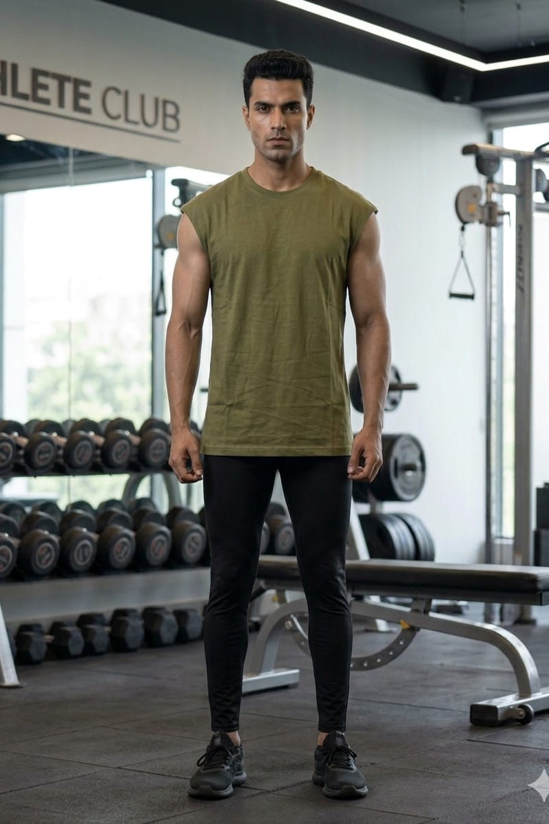 Men’s Olive Green Cotton Tank Top