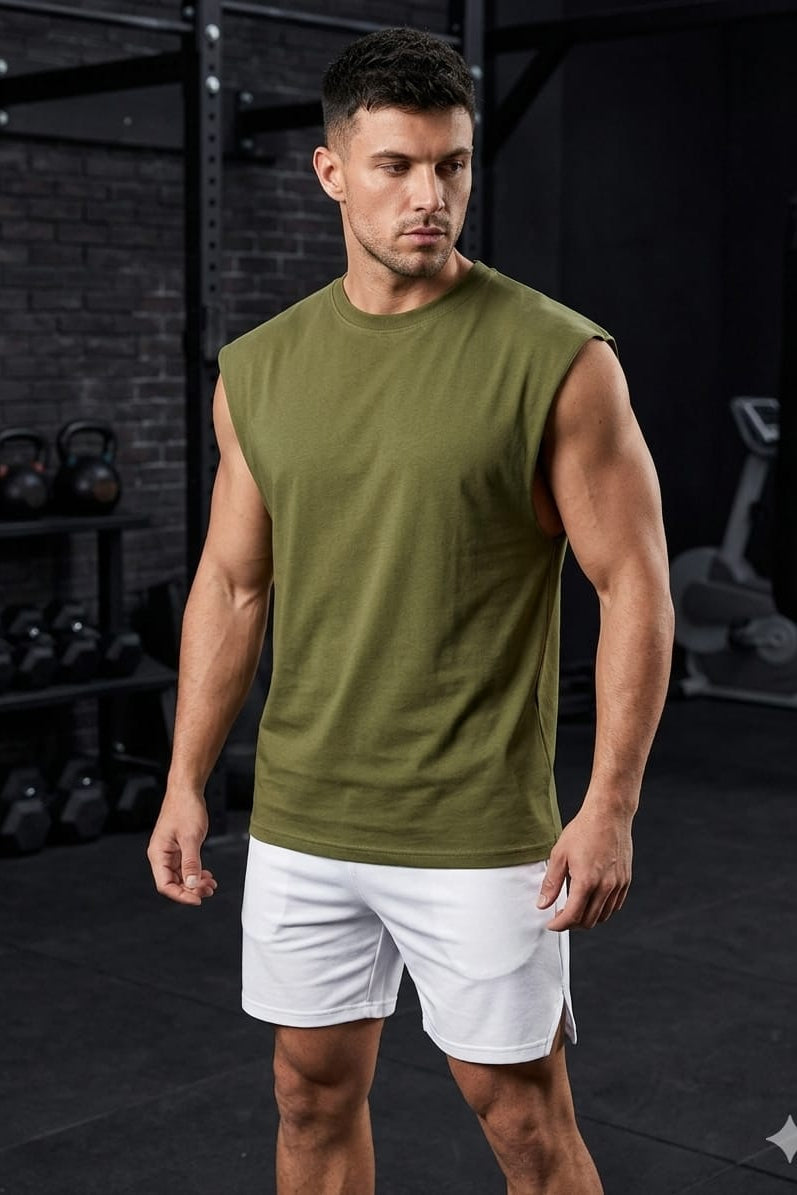 Men’s Olive Green Cotton Tank Top