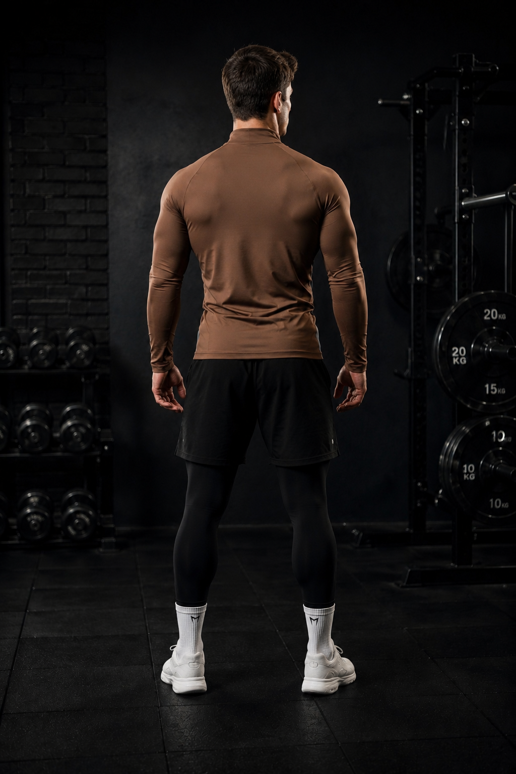 Quarter-Zip Compression Full sleeves Training Top – Coffee Brown