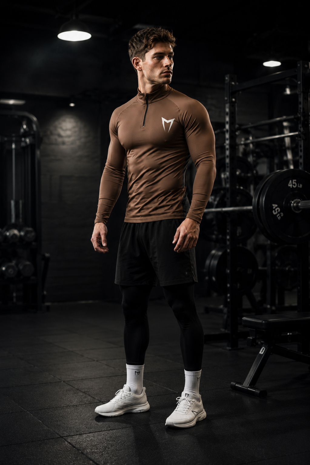 Quarter-Zip Compression Full sleeves Training Top – Coffee Brown