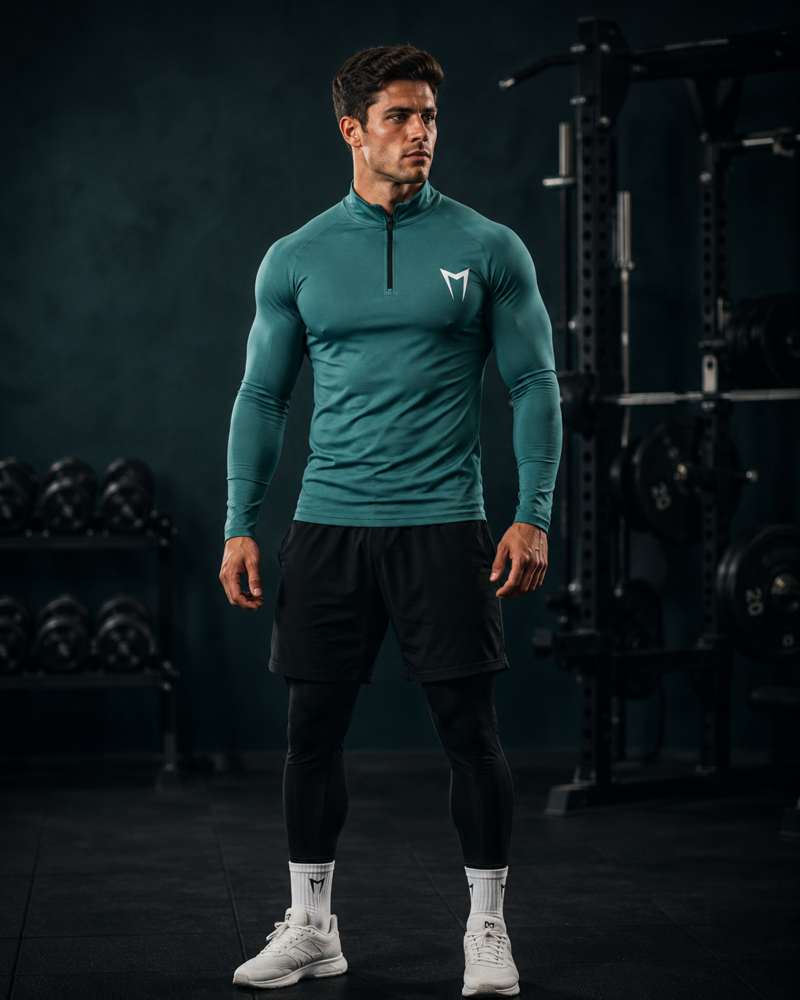 Quarter-Zip Full sleeves Training Top – Teal Green
