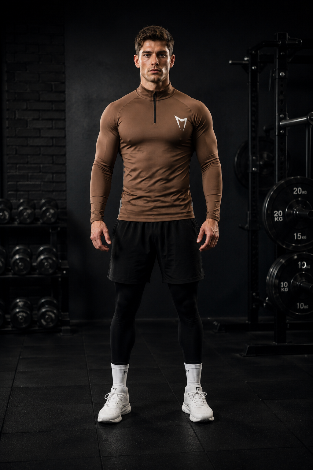Quarter-Zip Compression Full sleeves Training Top – Coffee Brown
